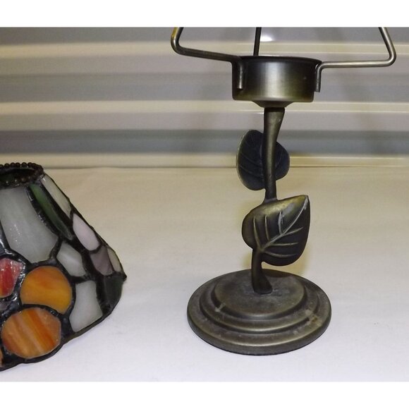 Stained Glass Tiffany Style Flower Lamp Metal Leaf Base Votive Tealight Holder - Picture 8 of 14